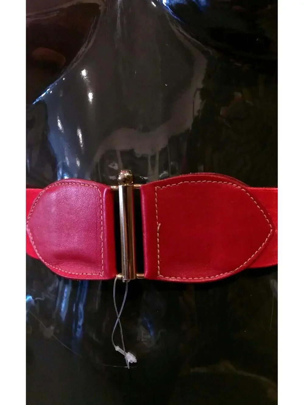 Vintage 1980s Red Belt High Waist Cinch Rouge Leather Rojo Elastic Cinturon Med